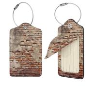 Ancient Worn Brick Wall Luggage Tag PU Leather Suitcase Tags Identifiers Travel Tags with Privacy Protection and Stainless Steel Loop Luggage Bag Tag for Women Men, Black, 2 Pcs