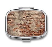 Ancient Worn Brick Wall Pill Case for Travel, Rectangle Metal Pill Organizer with 2 Compartments, Portable Daily Medicine Box for Purse, Wallet