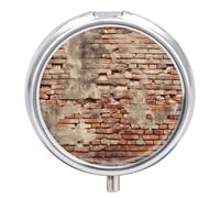 Ancient Worn Brick Wall Pill Case with 3 Compartments - Portable Travel Pill Organizer for Purse, Easy-Open Button Design, Small Round Pillbox Vitamin Holder Organizer for Women Men