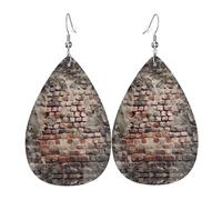 Ancient Worn Brick Wall Printed Teardrop Pendant Leather Earrings | Lightweight and Versatile Earrings | Suitable for Daily Commute and Date Wear