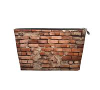 Ancient Worn Brick Wall Printed Toiletry Bag for Women Girl Portable Travel Cosmetic Bag Leather Makeup Pouch Organizer with Silver Zipper