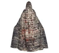 Ancient Worn Brick Wall Printing 57.8 Inches Length Hooded Cloak, Adult Halloween Wizard Robe, Large Hood,Perfect For Cosplay