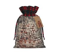 Ancient Worn Brick Wall Printing Color Matching Plaid Christmas Bag With Drawstring,4.7x6.9 In For Christmas Halloween