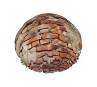 Ancient Worn Brick Wall Shower Caps for Women Reusable Waterproof Shower Bonnet Large Elastic Bath Caps Double Layers Bathing Hair Caps Designed for all Hair Lengths with PEVA Lining