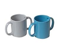 ANCIENTIMPEX Ceramic Dual Handle Mug Set of 2 for Secure Hold 11.83 Fl. Oz. (350 Ml) (Blue, Gray)