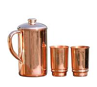 Copper Pitcher and 2 Tumblers for Ayurveda Health Benefit | Pure Copper Water Jug with 2 Copper Tumbler