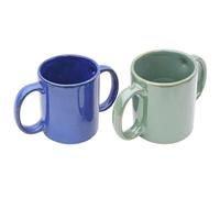 ANCIENTIMPEX Premium Grade Dual Handle Mug (Double Grip Mug) Set of 2 for Secure Hold, Microwave Safe, 350 Ml - Elegant Blue and Green