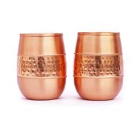 ANCIENTIMPEX Pure Copper (99.74%) Tumbler Set of Two 350 Ml Hammered (11.8 US Fluid Ounce) Capacity | Traveller's Copper Glass for Serving Water