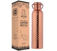 ANCIENTIMPEX Pure Copper Hammered Water Bottle with Carrying Handle - 1000 Ml (33.81 FL Oz) Leak-proof Ayurvedic Copper Water Bottle for Health & Hydration
