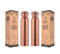 ANCIENTIMPEX Pure Copper Water Bottles 1000ml Set of 2 | Plain & Hammered Design with Handle | Seamless Leak-Proof Ayurveda Copper Bottle Combo | Eco-Friendly Handmade Copper Bottle Set