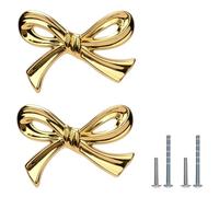 ANCKNE 2 Pack of Gold Cabinet Knobs Bow Shape Brass Finish Drawer Pulls for Dresser Kitchen Bathroom Small Traditional Glam Polished Hardware with Screws Easy Install for Home Office Furniture