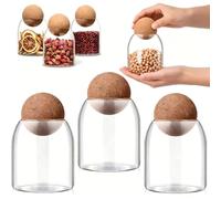 ANCKNE Tea Coffee Sugar Canisters Set, 3Pcs 500ml Glass Jars With Cork Lids, Airtight Kitchen Organizer, Multipurpose Tea Coffee And Sugar Canisters Set For Tea Coffee Sugar Spices Dry Goods