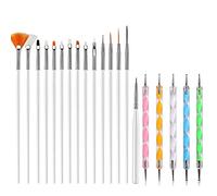 ANCLLO 15pcs White Nail Art Brushes Set Nail Painting Brushes Pen with 5pcs Dotting Tool for Professional Nail Pen Designer