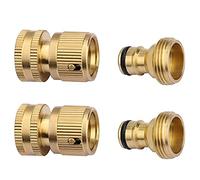 ANCLLO 2 Pack Garden Hose Quick Connectors, Solid Brass 3/4 inch Thread Easy Connect Fittings No-Leak Water Hose Male Female Value