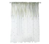 ANCLLO 2 Panels Willow Window Curtain Voile Tulle Room Salix Leaf Sheer Gauze Curtain Voile Panel Drapes Curtain for Living Room Bedroom Balcony 100 x 190cm