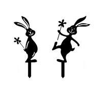 ANCLLO 2 Pcs Black Metal Rabbit Lawn Planter Stake Garden Yard Decorations for Flower Pots Garden Décor