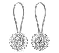 ANCLLO 2pcs Magnetic Tieback, Crystal Curtain Hold backs Blossom Diamond Clips with Stretchy Wire Rope for Home Office Decoration (Silver Gypsophila)