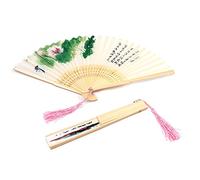 ANCLLO 2pcs Silk Hand Held Folding Fans 8.27inch (21cm) Women Hand Held Folding Fans with Bamboo Frame Chinese Retro Style #1