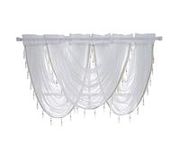 ANCLLO 3 Panels White Solid Waterfall Valance Window Curtain Linen Texture Rod Pocket with Tassel Accessories for Living and Bedroom Curtain 145 x 94cm