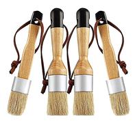 ANCLLO 4 Pieces Chalk and Wax Brushes Include Flat and Round Chalked Paint Brush with Bristles, Multi-use Wax and Stencil Brushes for Chairs, Dressers, Cabinets and Other Wood Furniture