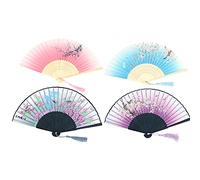 ANCLLO 4 Pieces Folding Fans Handheld Fans Bamboo Fans with Tassel Women's Hollowed Bamboo Hand Holding Fans for Wall Decoration, Gifts #1