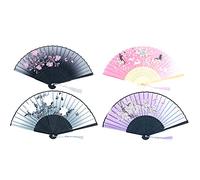 ANCLLO 4 Pieces Folding Fans Handheld Fans Bamboo Fans with Tassel Women's Hollowed Bamboo Hand Holding Fans for Wall Decoration, Gifts #6