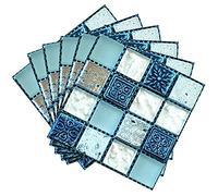 ANCLLO 40 PCS PVC Mosaïque Mur Carrelage Transferts Autocollants Auto-Adhésif Étanche Cuisine Salle De Bains Carrelage Mur Autocollant Vinyle Art Stickers Décoration de La Maison 10 x 10 cm (Bleu)