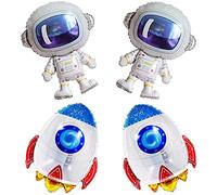 ANCLLO 4Pcs Cute Large Size Outer Space Cartoon Balloons Astronaut & Rocket Balloons for Planet Themed Party Supplies Shower & Birthday Party