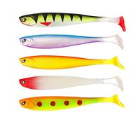 ANCLLO 5 Colors T-Tail Swimming Bait, Soft Bait, Curved Tail,Ribbed Design, Paddle Tail, Hook Slot, Bass Fishing Lures Baits