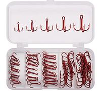 ANCLLO 50pcs Fishing Treble Hooks Kit - High Carbon Steel Hooks Strong Sharp Round Bend Treble Fishing Hooks for Hard Bait Lures Saltwater Freshwater Fishing Red