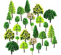 ANCLLO 55 Pcs Mixed Plastic Model Miniature Trees, Model Train Scenery Decorative Fake Trees, DIY Mini Artificial Scenery Landscape,Fish Tank,Teaching(3-7 cm)