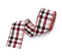 ANCLLO 5M Plaid Ribbon Wired Edge Gingham Ribbon for St Patrick's Day Decoration and Bows Craft (Red)