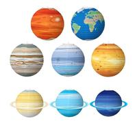 ANCLLO 8Pcs Planet Paper Lanterns Hanging Foldable Solar System Lanterns for Space Theme Party Classroom Science Birthday Decor