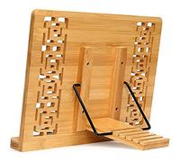 ANCLLO Bamboo Book Stand with Retro Hollow Elegant Pattern Adjustable Book Holder Cookbook Stand Desk Document Holder
