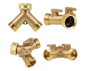 ANCLLO Brass 2 Way Garden Hose Splitter, Heavy Duty, 3/4 inch, Adapter with 2 Valves