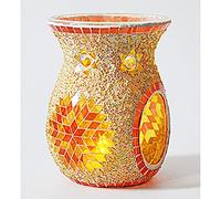 ANCLLO Ethnic Style Sun Flower Mosaic Glass Candle Holder, Table Centerpiece for Home Decor Wedding(Orange)