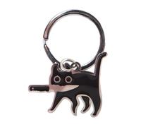 ANCLLO Funny Black Cat Metal Keychains Cartoon Kitten Keyring Cute Animals Key Chain and Charm For Cat Dad Mom Christmas Halloween Basket Stuff Gifts
