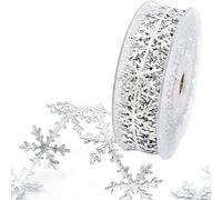 ANCLLO Glitter Snowflake Ribbon with Silver Sequins - Embossed Trim for Christmas Decoration & Festive Events - 2.5 cm x 10 Meters