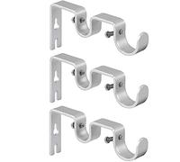 ANCLLO Heavy Duty Curtain Rod Brackets Double Curtain Rod Brackets Double Rod Holders 1 inch and 5/8 inch Inch Rod (Set of 3, Silver)