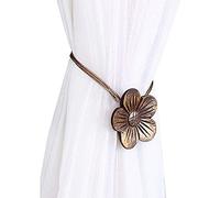 ANCLLO Magnetic Curtain Tiebacks, 2 Pack Resin Flower Vintage Curtain Holdbacks, Decorative Rope Curtain Tieback Window Drape Holdbacks Holders for Home, Office (Coffee)