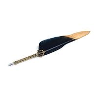 ANCLLO Quill Handcraft Feather Dip Pen Stem Metal Nib Pen Writing Quill with 5 Extra Nibs-Black