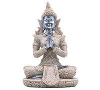 ANCLLO The Hue Sandstone Meditation Buddha Statue Sculpture Hand Carved Figurine Black Golden #8131