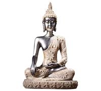 ANCLLO The Hue Sandstone Meditation Buddha Statue Sculpture Hand Carved Figurine Black Golden #8132