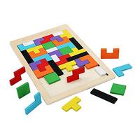 ANCLLO Wooden Tangram Jigsaw Puzzle Brain Teasers with Colorful 3D Russian Blocks