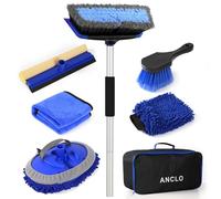 ANCLO 62'' Car Wash Brush with Long Handle, Scratch-Free Car Wash Mop Kit with Wheel Tire Brush, Wash Mitt Towel, Windshield Squeegee, Car Cleaning Brush Kit for Cars RV Truck Boat