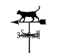 ANCNA-U Metal Weather Vane for Garden Stake Yard Roof Farmhouse Decorative Weathervanes with Black Cat Ornament Wind Vane,Measuring Tool Mount Easy Use,Cat~E