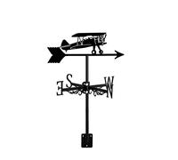 ANCNA-U Weathervane Side Mount with Plane Airplane Silhouette Ornament Direction Indicator Accessories for Garden Patio Roof Decoration,Bi~Wing Airplane