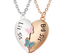 Ancnoz Big Sis Lil Sis Necklaces for 2 Big Sisters Birthday Gifts from Little Sisters Butterfly Heart Matching Necklaces for Big Sister Little Sister Christmas Gift