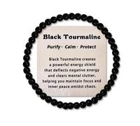 Ancnoz Black Tourmaline Bracelet Gift for Men Women Handmade Natural Stone Beaded Elastic Healing Bracelet with Card Energy Protection Bracelets for Friend Inspirational Birthday Christmas Gifts