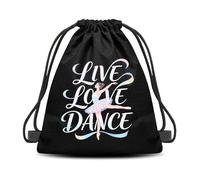 Ancnoz Dance Theme Drawstring Backpack Bag for Ballet Dancer Gift Yoga Live Love Dance Gym String Bag Lightweight Sports Sackpack for Studio Practice Rehearsal Travel Workout